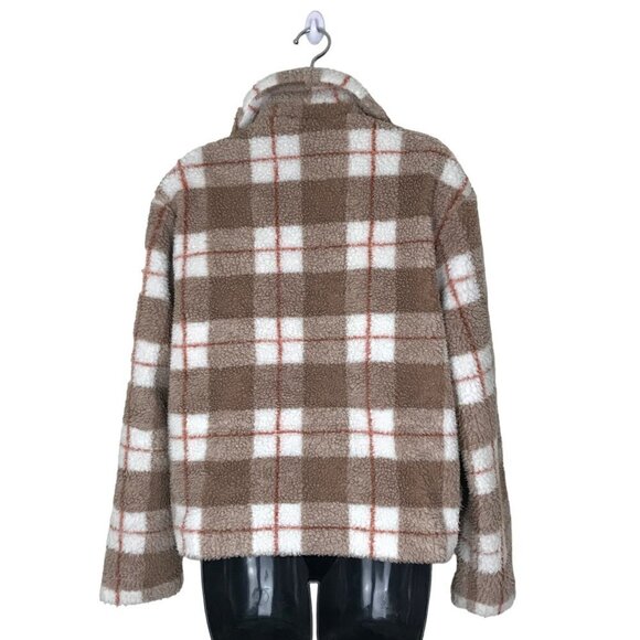 7 FOR ALL MANKIND | TEDDY CROP BROWN PLAID JACKET SIZE M - Picture 6 of 8